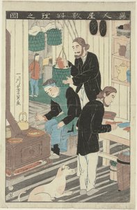 Keittiö ulkomaalaisen talossa Ijin yashiki ryori no zu (otsikko esineessä) tekijältä Utagawa Yoshikazu
