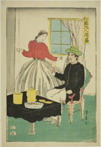 Hollantilainen pariskunta juo viiniä (Orandajin sakamori)