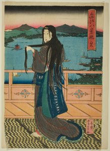 Kahdeksan näkymää Biwa-järvellä illalla (Omi Hakkei Moku) tekijältä Utagawa Yoshikazu