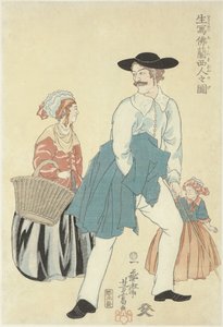 Ranskalainen pariskunta tyttären kanssa Ikiutsushi Furansujin no zu (otsikko esineessä) Elävä kuvaus ranskalaisista tekijältä Utagawa Yoshitomi