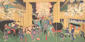 Kirsikat yöllä New Shimabarassa, 1800-luku. tekijältä Utagawa Yoshitora