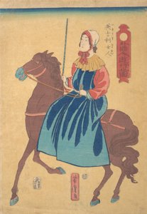 Englantilainen nainen hevosen selässä, 1. kuukausi, 1861. tekijältä Utagawa Yoshitora