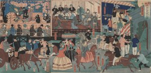 Ulkomaalaiset kiertueella Yokohamassa tekijältä Utagawa Yoshitora