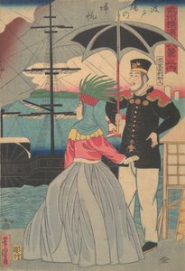 Returning Sails at the Wharves [Parella nord-americana], 1r mes, 1861. finlandès tekijältä Utagawa Yoshitora