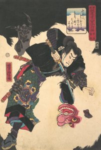 The Warrior Slaying the Giant White Hihi, 1859, 2. kuukausi. tekijältä Utagawa Yoshitora