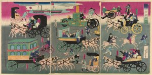 Vehicles als carrers de Tòquio (Tokyo orai kuruma zukushi) finlandès tekijältä Utagawa Yoshitora