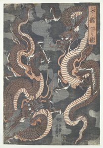 kaksi lohikäärmettä tekijältä Utagawa Yoshitsuya