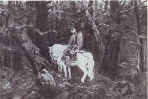 В раздумье  (Витязь на коне въезжает в дремучий бор) tekijältä V.Vasnetsov