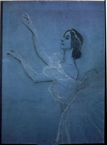 Balerina Anna Pavlova (1882-1931) Frederic Chopinin (1810-1849) baletissa "Sylphides" (yksityiskohta). Valentin Aleksandrovich Serovin (1865-1911) teos, tempera ja liitu kankaalle tekijältä Valentin Aleksandrovich Serov