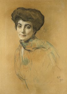 Muotokuva Elena Ivanovna Roerichista, 1909 (pastelli ja wc, jossa on vartalovärin sävyjä vaaleanruskealle paperille).
