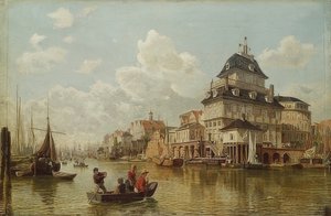 Puumaja Hampurin satamassa. 1850