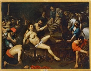 Pyhän Laurentiuksen marttyyrikuolema ... (maalaus kankaalle) tekijältä Valentin de Boulogne