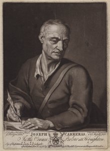 Joseph Carreras, runoilija ja Katariina Braganzan pappi (mezzotint) tekijältä Valentine Green