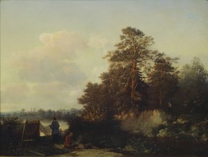 Maisema kalastajien kanssa, 1852 tekijältä Valerian Konstantinovich Kamenev