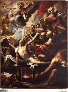 Pyhän Laurentiuksen marttyyrikuolema ristikossa Valerio Castellon maalaus (1624-1659) Koko 236 x 182 cm Genes, Musei di Strada Nuova (entinen Palazzo Bianco)