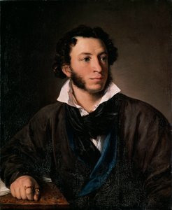 Kirjailija Aleksanteri Puškinin muotokuva (Kirjailija Aleksandr Puškinin muotokuva) - Vasili Andrejevitš Tropininin (Vassili Tropinin) maalaus (1776-1857), öljy kankaalle