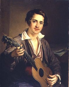 Kitaristi: Virtuoosikitaristi Vladimir Ivanovitš Morkovin muotokuva (1803-64) 1839 (öljy kankaalle)