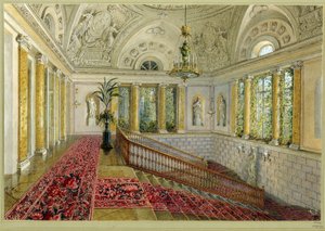 Portaikko palatsissa. Vasili Semjonovitš Sadovnikovin (1800-1879) työ, akvarelli paperille tekijältä Vasili Semenovich Sadovnikov