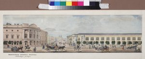 La bibliotheque publique imperiale (panorama de la Perspektiivi Nevski) - Keisarillinen julkinen kirjasto (Nevski Prospektin panoraamasta), kirjoittanut Sadovnikov, Vasily Semjonovich (1800-1879). Litografia, akvarelli tekijältä Vasili Semenovich Sadovnikov