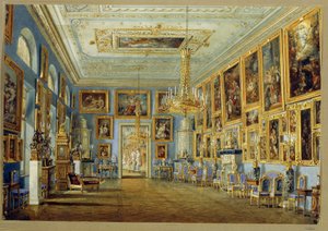 Jusupovin palatsin taidegalleria (Moika Palace) Pietarissa. (Taidegalleria Jusupovin palatsissa Pietarissa). Vasili Semjonovitš Sadovnikovin (1800-1879) teos, akvarelli paperille. venäläistä taidetta tekijältä Vasili Semenovich Sadovnikov
