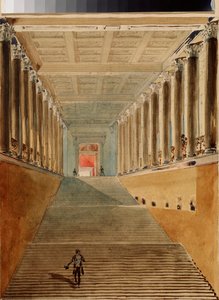 Pietarin Talvipalatsin Grand Staircase (tai Ambassador Staircase tai Jordan Staircase). Vasili Semjonovitš Sadovnikovin (1800-1879) teos, akvarelli paperille, noin 1840. 1800-luvun venäläistä taidetta. Valtion A. Pushkinin taidemuseo, Mos tekijältä Vasili Semenovich Sadovnikov