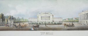 Pietarin keisarillinen Bolshoi Kamenny -teatteri Nevski Prospektin panoraamanäkymästä tekijältä Vasili Semenovich Sadovnikov