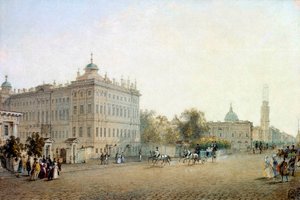 Näkymä Perspektiivistä Nevski (Nevski) Pietarissa 1830. Venäjä Vasili Sadovnikovin (1800-1879) akvarelli 1830 Pietari. Eremitaasin kirjasto