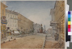 Voznesenski prospekt Pietarissa, kirjoittanut Sadovnikov, Vasily Semjonovich (1800-1879). Akvarelli paperille