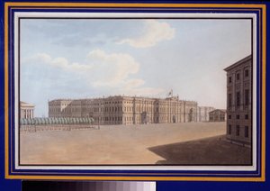 Näkymä Talviaukiolle Neva Avenuelta (Nevski Prospekt), Pietari. Vasili Semjonovitš Sadovnikovin (1800-1879) työ, akvarelli paperille tekijältä Vasili Semenovich Sadovnikov