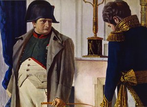 Napoleon Bonaparte ja Jacques Lauriston (värilitografia) tekijältä Vasili Vasilievich Vereshchagin