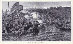 Yermak Timofejevitš Siperian valloitus (kaiverrus) tekijältä Vasilij Ivanovic Surikov