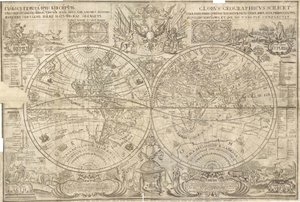 Maailman kaksinkertainen pallonpuoliskon kartta, 1707 tekijältä Vasily Anufrievich Kiprianov