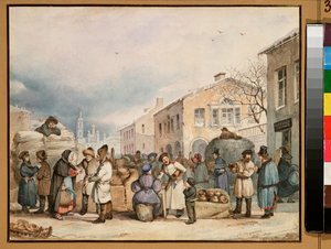 Heinätori Pietarissa - Vasili Ivanovich Shternbergin (1818-1845) teos, akvarelli paperille tekijältä Vasily Ivanovich Sternberg