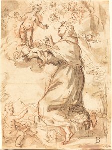 Kristus-lapsi ilmestyy Pyhälle Franciscukselle tekijältä Venetian 17th Century