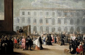 Karnevaali Pyhän Markuksen aukiolla, Venetsiassa tekijältä Venetian School