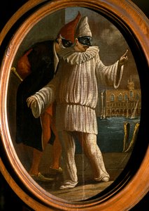 Pulcinella ja Pantalone. 1700-luvulla (öljy) tekijältä Venetian School