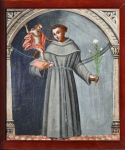 Pyhä Antonius Padovalainen ja Jeesus (maalaus tekijältä Venetian School