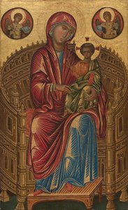 Madonna ja lapsi kaarevalla valtaistuimella, n.1260-1280 (tempera lehmustaululle). tekijältä Veneto-Byzantine School