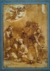 Pyhän Cecilen kuolema Valmistelupiirros ruskealla musteella Santa Cecilialle (Pisa), kirjoittanut Ventura di Arcangelo Salimbeni dit Bevilacqua (1568-1613) Sun. 0,25 x 0,17 m. Pariisi, Louvre-museo