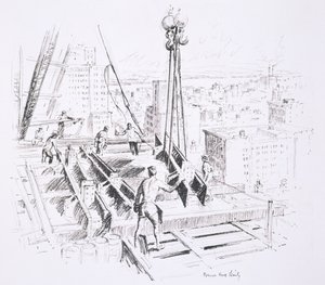 Liikkuvat palkit Empire State Buildingin 25. kerroksessa, julkaisija William Edwin Rudge. tekijältä Vernon Howe Bailey