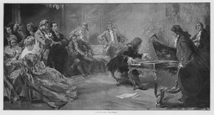 Itävaltalainen säveltäjä Joseph Haydn soittaa pianoa (litho) tekijältä Vicente de (after) Paredes