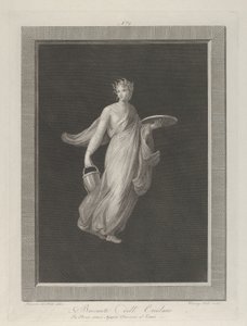 Osittain alaston bacchante pitelee kiekkoa kohotetussa vasemmassa kädessään ja ämpäri h..., n. 1795-1820 tekijältä Vicenzo Feoli