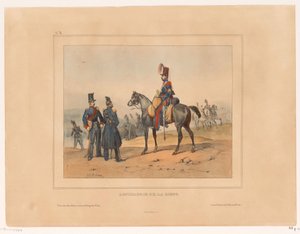 van de Linie tykistö Linjatykistö (otsikko esineessä) Military rangen en kostuums van het Franse leger vuonna 1832 (sarjan nimi) Kokoelma sotilasasuja, Ranskan armeija 1832, edustettuna genre-aiheissa (sarjan nimi) tekijältä Victor Adam