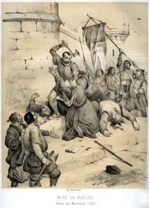 Etienne Marcelin, rikkaan drapierin ja prevot des merchantsin (1316-1358) murha heinäkuussa 1358, jonka teki echevin Jean Maillart, yksi rojalistipuolueen johtajista. Victor Adamin (1801-1866) kaiverrus kirjassa "France in the Middle Ages", joka julkaistii tekijältä Victor Adam
