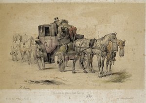 Autoja kutsutaan fiacres - Litografia Adam, v.1840 tekijältä Victor Adam