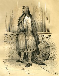 Clodion Hair, Salians Francsin johtaja noin vuodesta 428 kuolemaansa 447 asti, todennäköisesti Merovingien esi-isä. Victor Adamin (1801-1866) kaiverrus kirjassa "France in the Middle Ages", jonka Ardantin veljekset julkaisivat 1-luvun puolivälissä. tekijältä Victor Adam