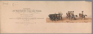 Historiallinen kulkue Utrechtin ammattikorkeakoulun toisella satavuotisjuhlassa, 1836 (otsikon painatus) Hollannin armeijoiden lähestyminen Oostendeen, 3. heinäkuuta 1600, Nieuwpoortin voiton jälkeisenä päivänä; H H Studin antaman puvun mukaan tekijältä Victor Adam