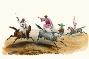 La voltige, par des beduiinit. teoksessa “” Album Grotesque, Choices of Types Remarkable”, kuvitukset Victor Adam, Pariisi, noin 1850. tekijältä Victor Adam