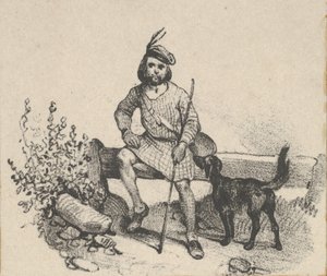 Mies istuu koiran kanssa, 1800-luvun puoliväli. tekijältä Victor Adam