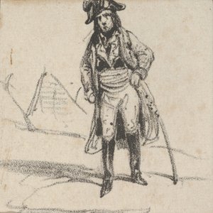 Miekkaansa nojaava sotilas, 1800-luvun puoliväli. tekijältä Victor Adam